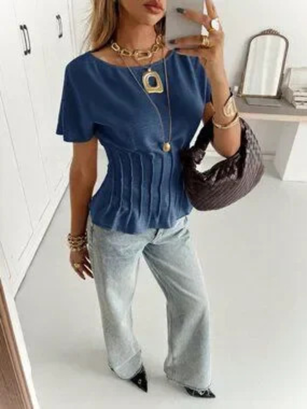 ZARA Blue Casual Women's Short-Sleeved Shirt